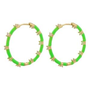 Goldtone  and Neon Green Hoop Earrings - Women Jewelry